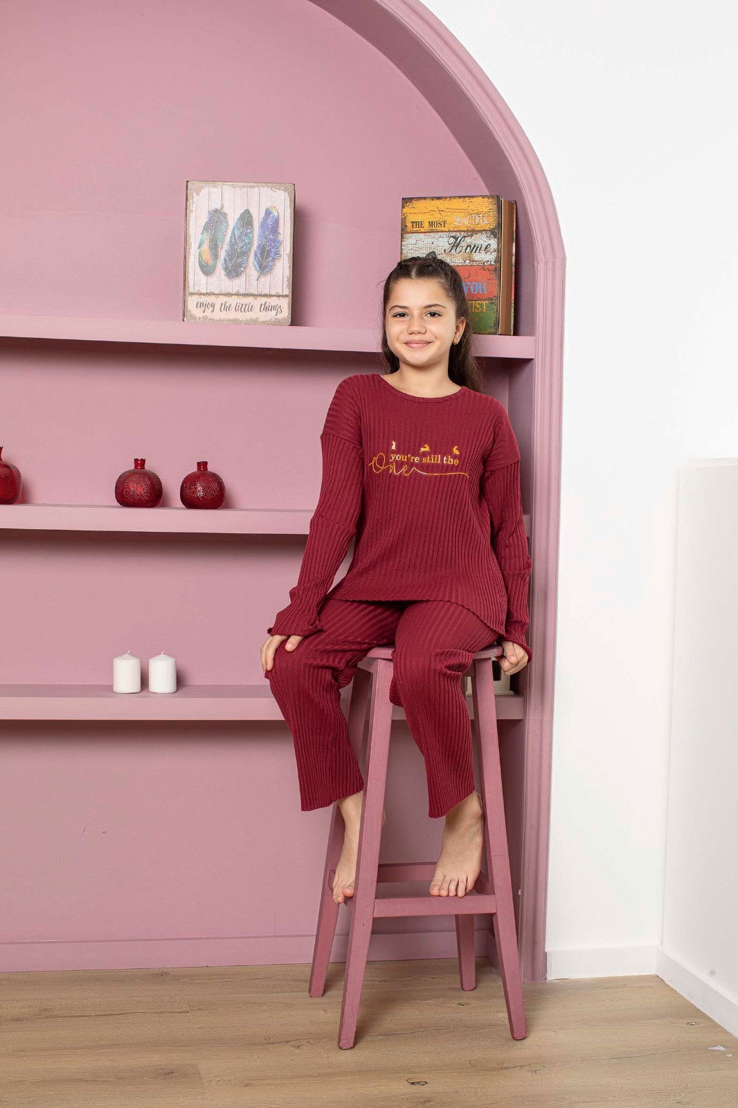 Kız Çocuk Bordo Pijama Takımı - 23936