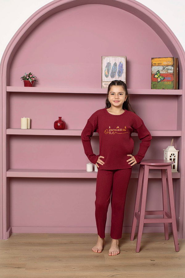 Kız Çocuk Bordo Pijama Takımı - 23936