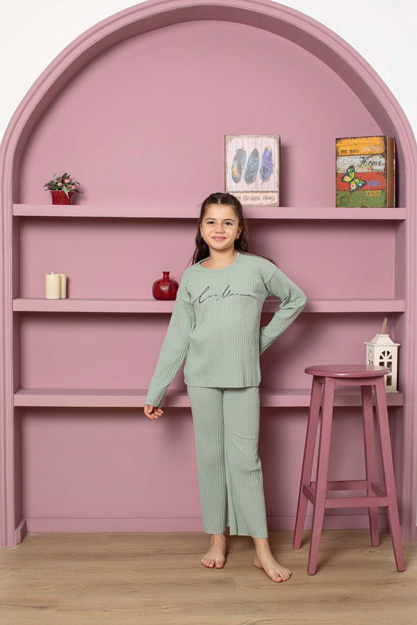 Kız Çocuk Yeşil Pijama Takımı - 23937 YEŞİL