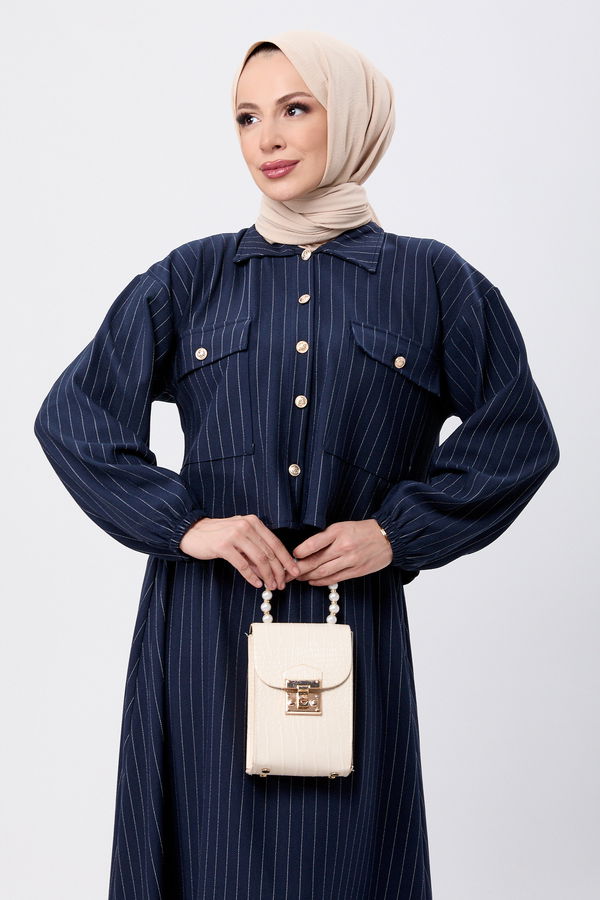 Düz Gömlek Yaka Kadın Lacivert Bolero+Etek - 24045