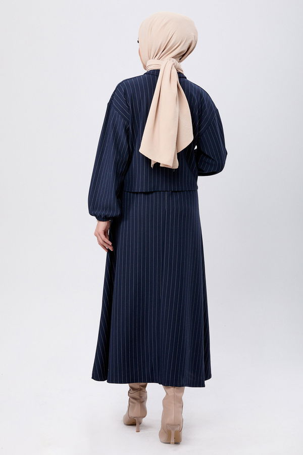 Düz Gömlek Yaka Kadın Lacivert Bolero+Etek - 24045
