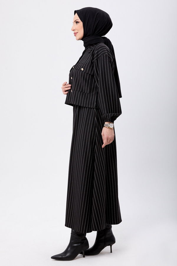 Düz Gömlek Yaka Kadın Siyah Bolero+Etek - 24045 SİYAH