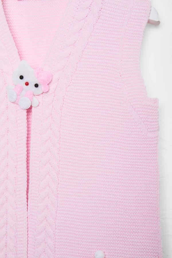 Kız Çocuk Pembe Bebek Triko Yelek - 24069 PEMBE
