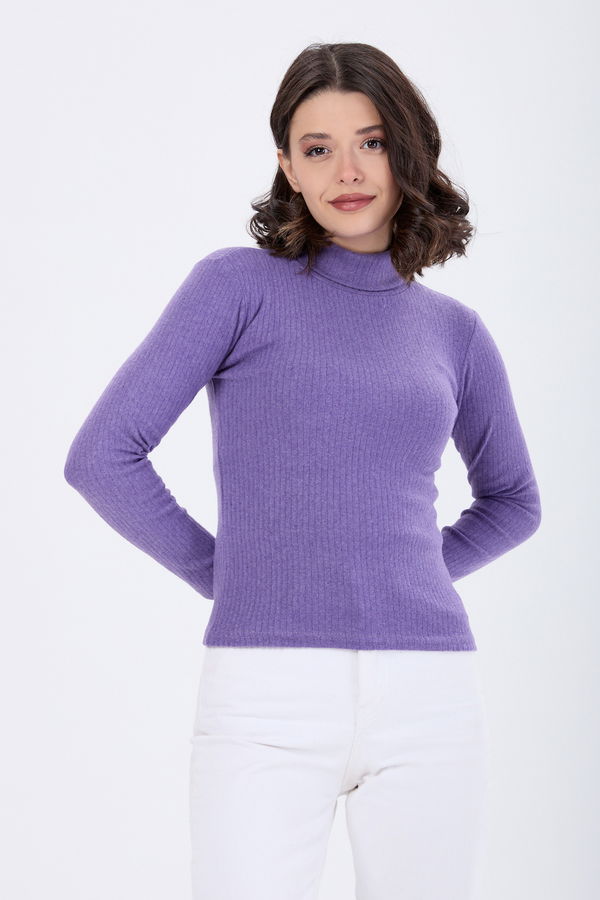 Düz Balıkcı Yaka Kadın Lila Body - 24054 LİLA