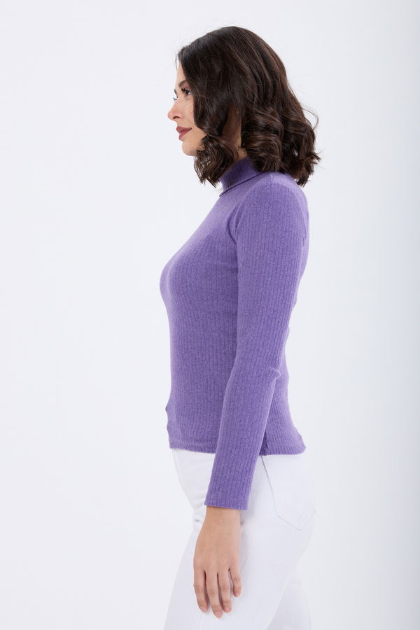 Düz Balıkcı Yaka Kadın Lila Body - 24054 LİLA