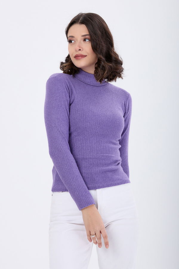Düz Balıkcı Yaka Kadın Lila Body - 24054 LİLA