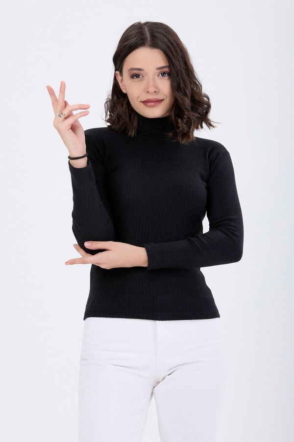 Düz Balıkcı Yaka Kadın Siyah Body - 24054