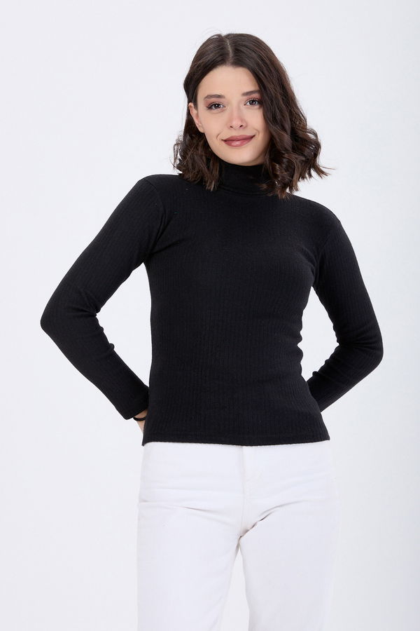 Düz Balıkcı Yaka Kadın Siyah Body - 24054