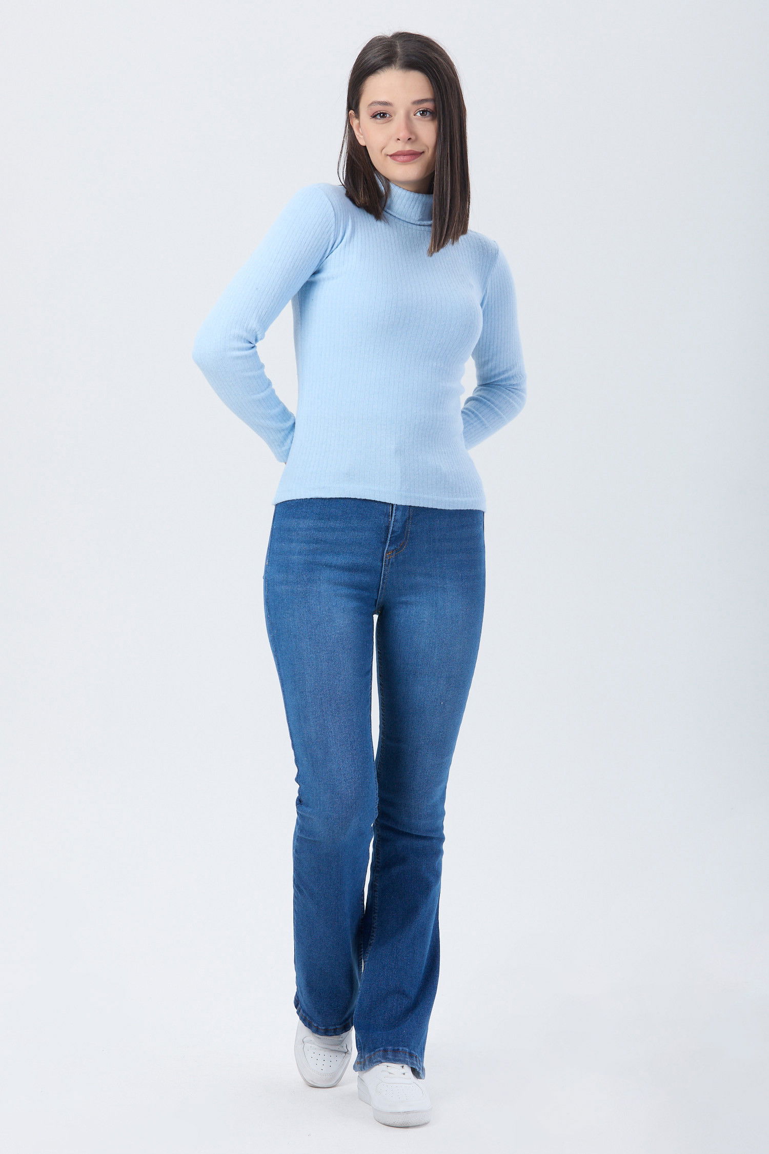 Düz Balıkcı Yaka Kadın Mavi Body - 24054