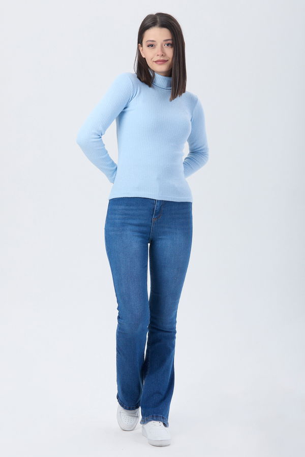 Düz Balıkcı Yaka Kadın Mavi Body - 24054