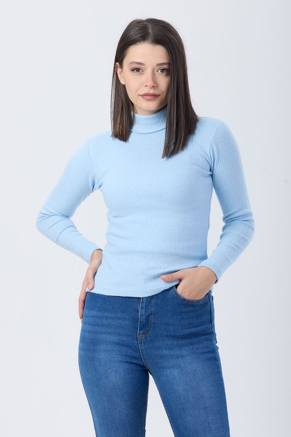 Düz Balıkcı Yaka Kadın Mavi Body - 24054