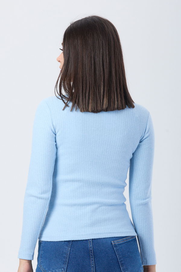 Düz Balıkcı Yaka Kadın Mavi Body - 24054