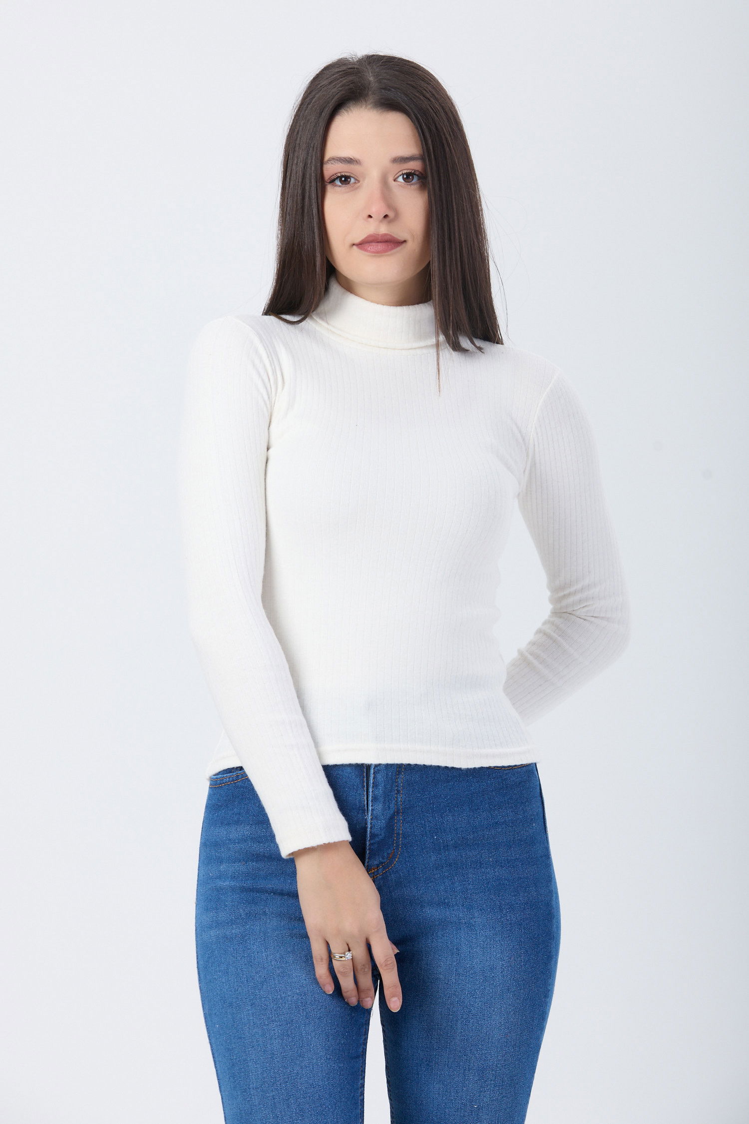 Düz Balıkcı Yaka Kadın Beyaz Body - 24054 BEYAZ
