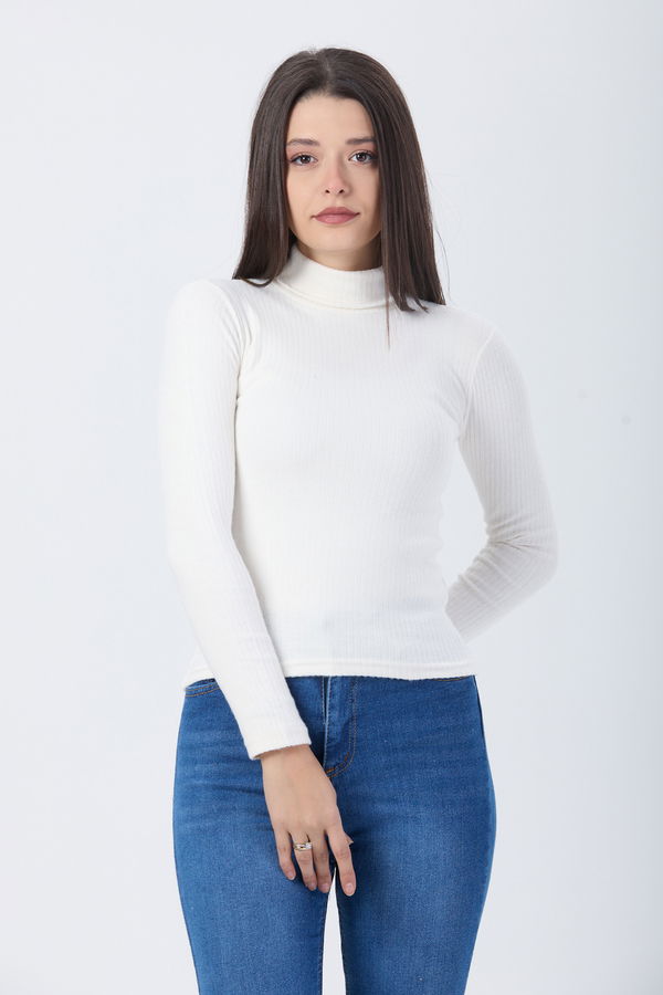 Düz Balıkcı Yaka Kadın Beyaz Body - 24054 BEYAZ