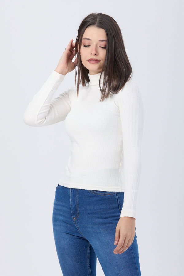 Düz Balıkcı Yaka Kadın Beyaz Body - 24054 BEYAZ