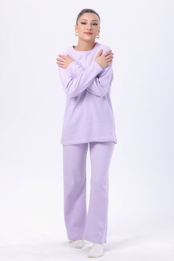 Düz Bisiklet Yaka Kadın Lila Tunik+Pantolon - 23754 LİLA