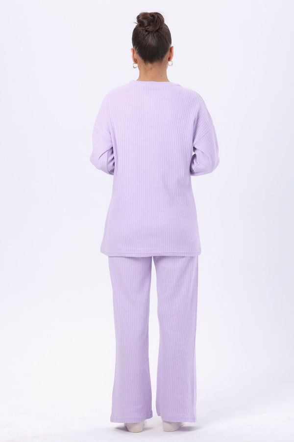 Düz Bisiklet Yaka Kadın Lila Tunik+Pantolon - 23754 LİLA