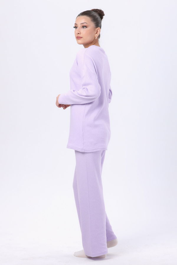 Düz Bisiklet Yaka Kadın Lila Tunik+Pantolon - 23754 LİLA