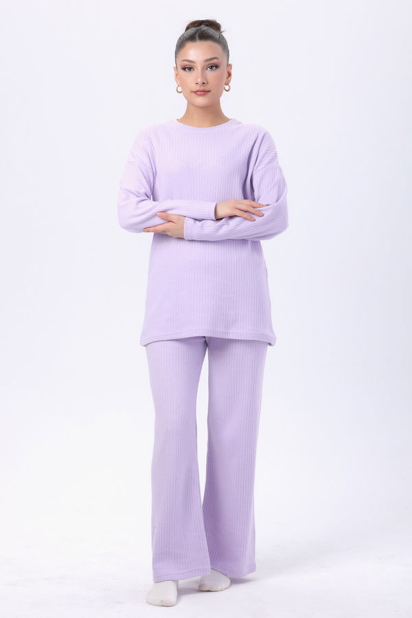 Düz Bisiklet Yaka Kadın Lila Tunik+Pantolon - 23754 LİLA