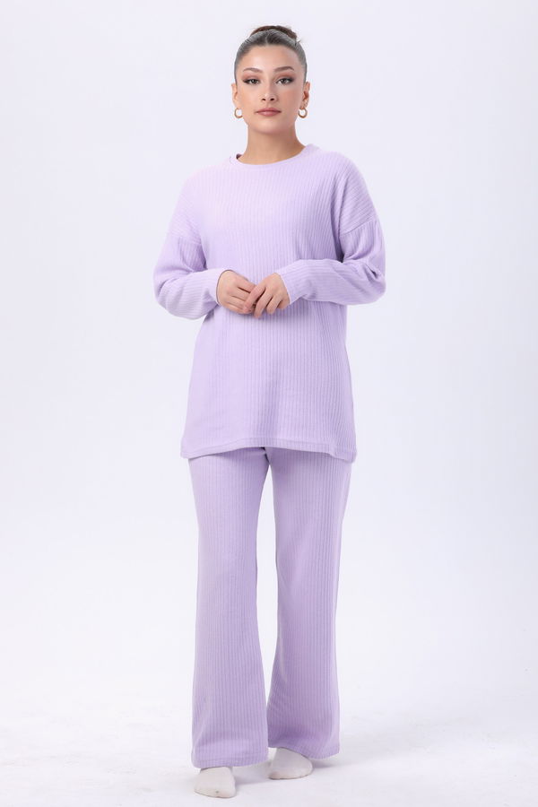 Düz Bisiklet Yaka Kadın Lila Tunik+Pantolon - 23754 LİLA