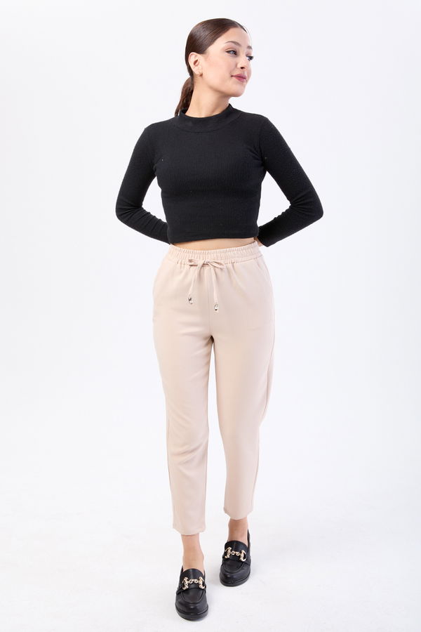 Düz Orta Kadın Bej Spor Pantolon - 24141 BEJ