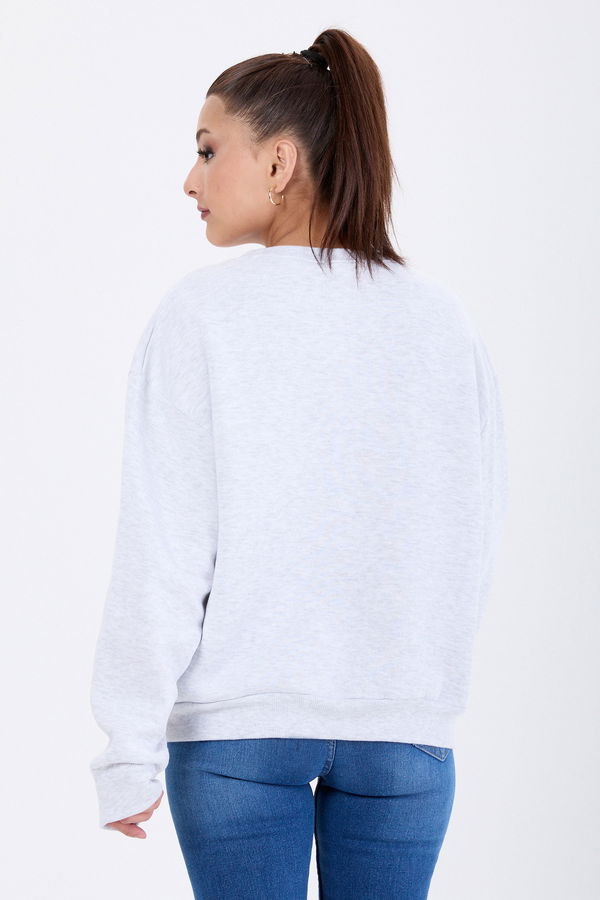 Düz Bisiklet Yaka Kadın Gri Sweat - 24150