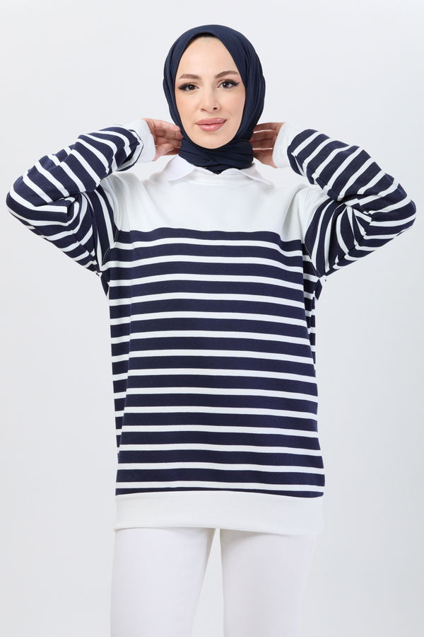 Düz Bisiklet Yaka Kadın Lacivert Sweat - 24179 LACİVERT
