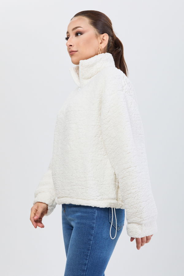 Düz Yarım Balıkçı Yaka Kadın Beyaz Peluş Sweet - 24174 BEYAZ