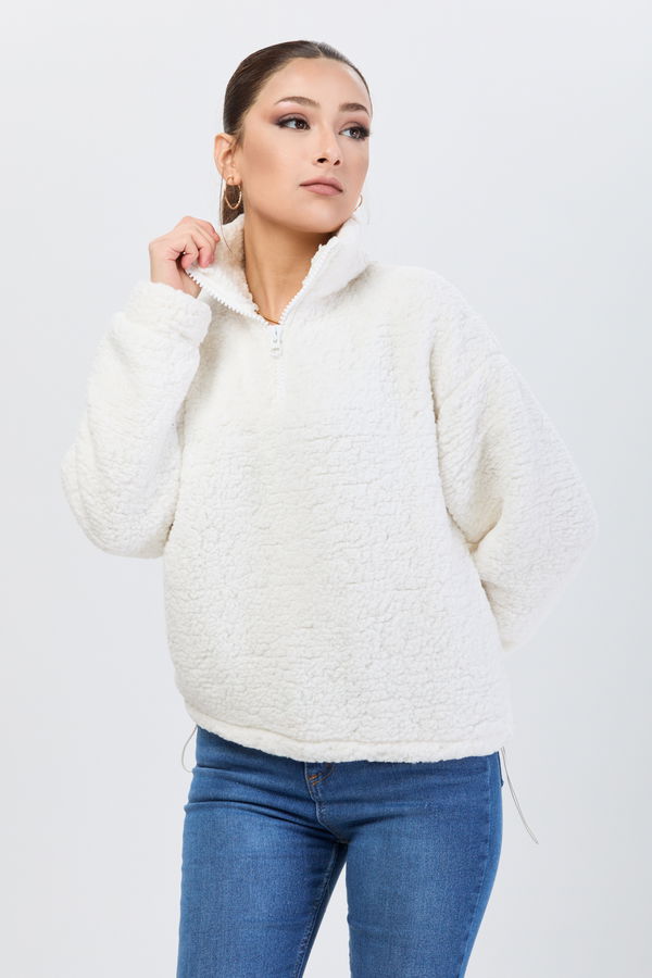 Düz Yarım Balıkçı Yaka Kadın Beyaz Peluş Sweet - 24174 BEYAZ