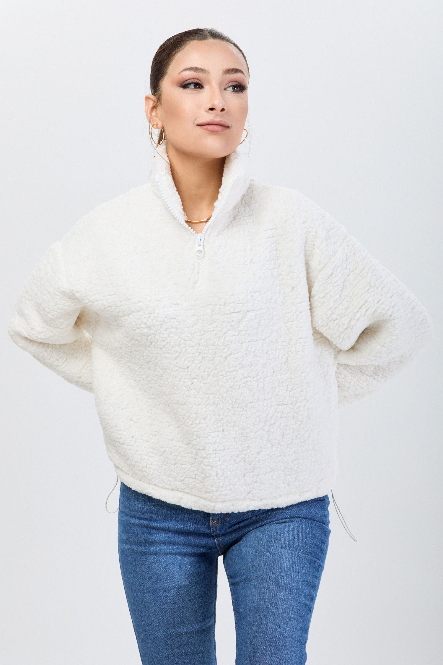 Düz Yarım Balıkçı Yaka Kadın Beyaz Peluş Sweet - 24174 BEYAZ