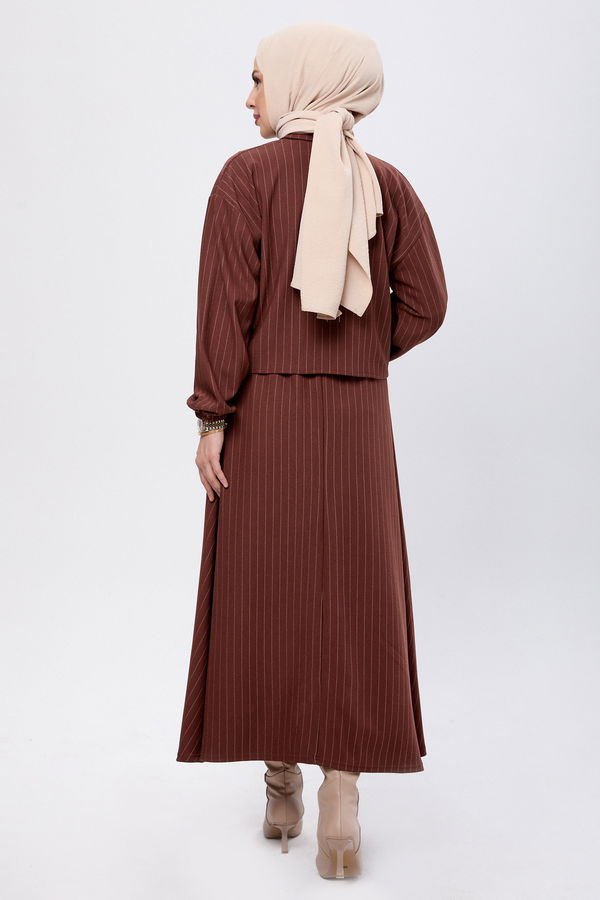 Düz Gömlek Yaka Kadın Kahverengi Bolero+Etek - 24045