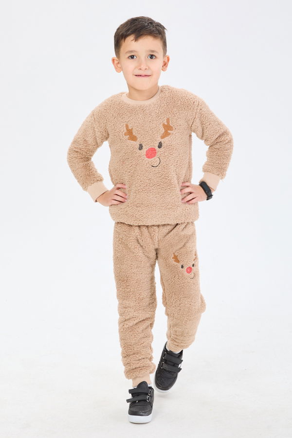 Erkek Çocuk Bej Peluş Takım - 24224