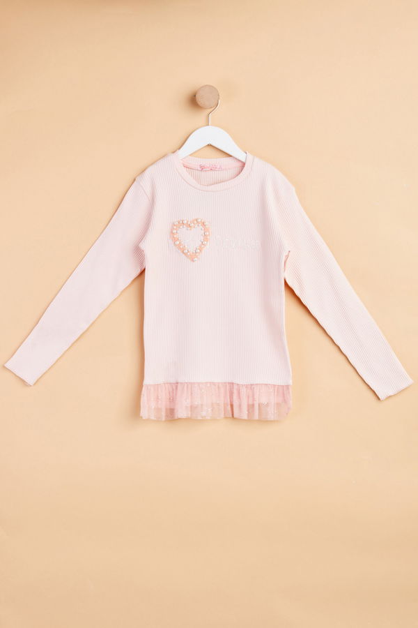 Erkek Çocuk Pembe İnci Ve Tül Detaylı Bluz - 24956 PEMBE