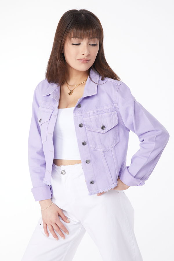 Düz Ceket Yaka Kadın Lila Gabardin Ceket - 25016 LİLA