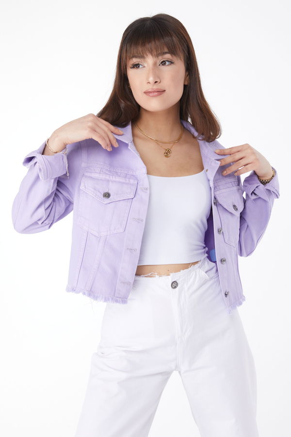 Düz Ceket Yaka Kadın Lila Gabardin Ceket - 25016 LİLA