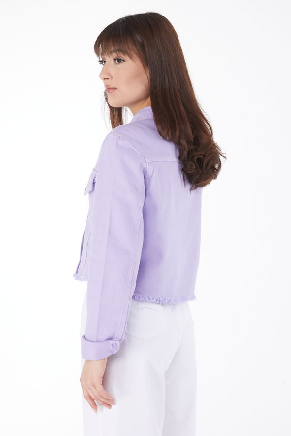 Düz Ceket Yaka Kadın Lila Gabardin Ceket - 25016 LİLA