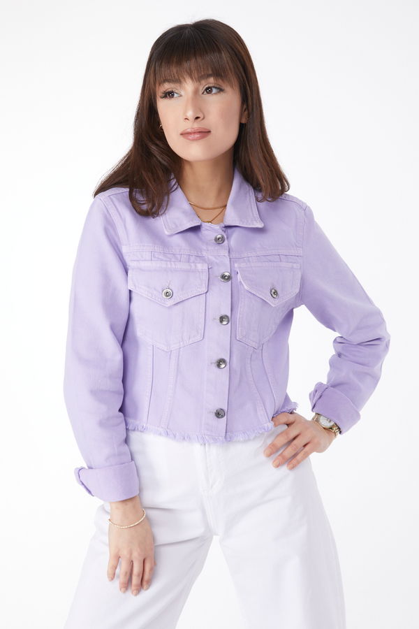 Düz Ceket Yaka Kadın Lila Gabardin Ceket - 25016 LİLA