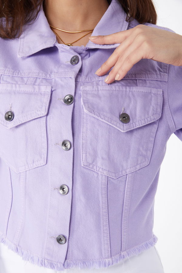 Düz Ceket Yaka Kadın Lila Gabardin Ceket - 25016 LİLA