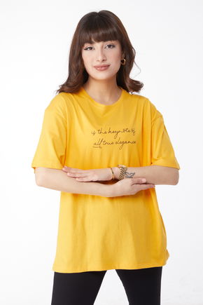 Düz Bisiklet Yaka Kadın Sarı Baskılı T-shirt - 25169