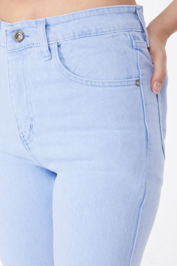 Düz Orta Kadın Mavi Dar Paça Kot Pantolon  - 25186 MAVİ