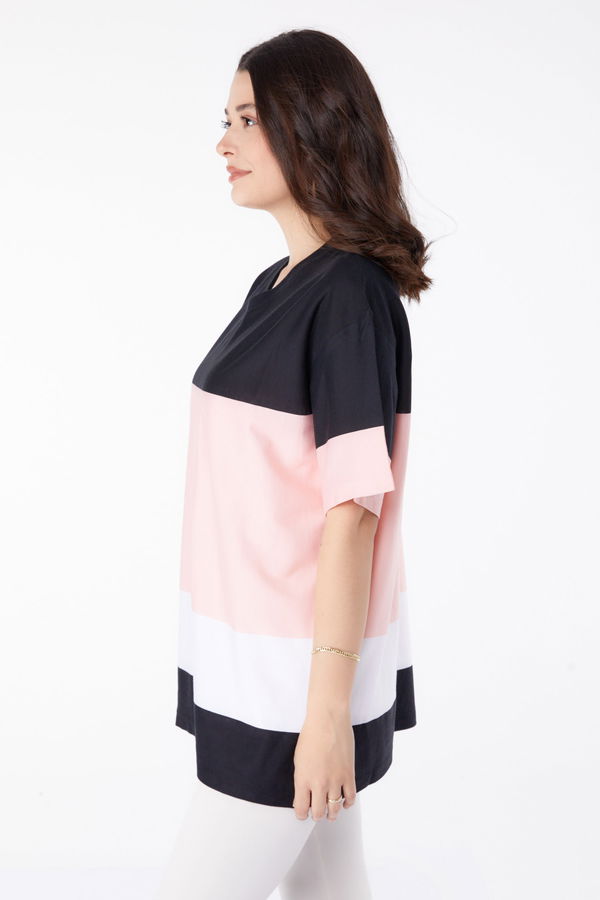 Düz Orta Kadın Siyah V Yaka T-Shirt - 25401 SİYAH