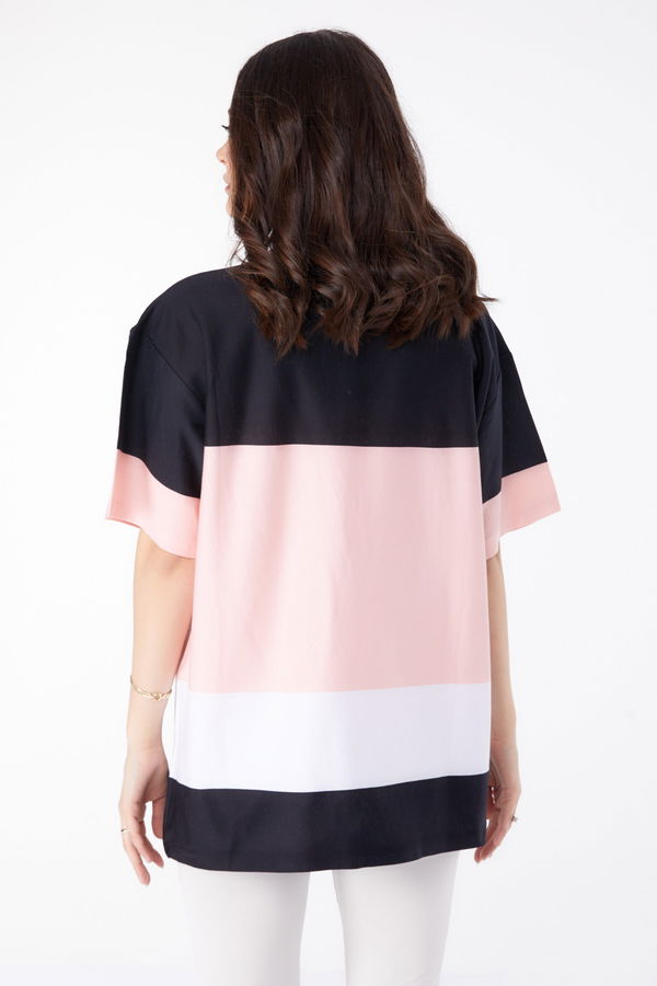 Düz Orta Kadın Siyah V Yaka T-Shirt - 25401 SİYAH