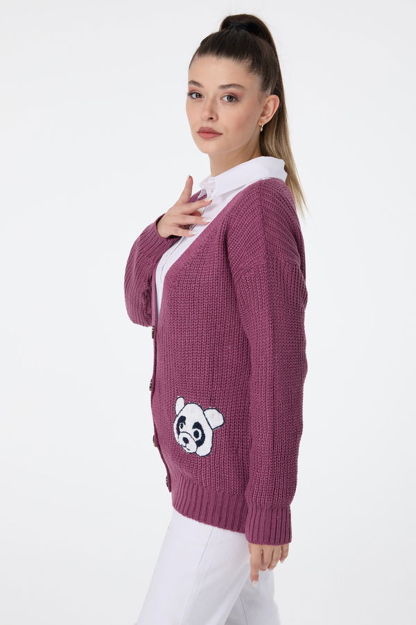 Düz Orta Kadın Pembe Triko Hırka - 23504 PEMBE