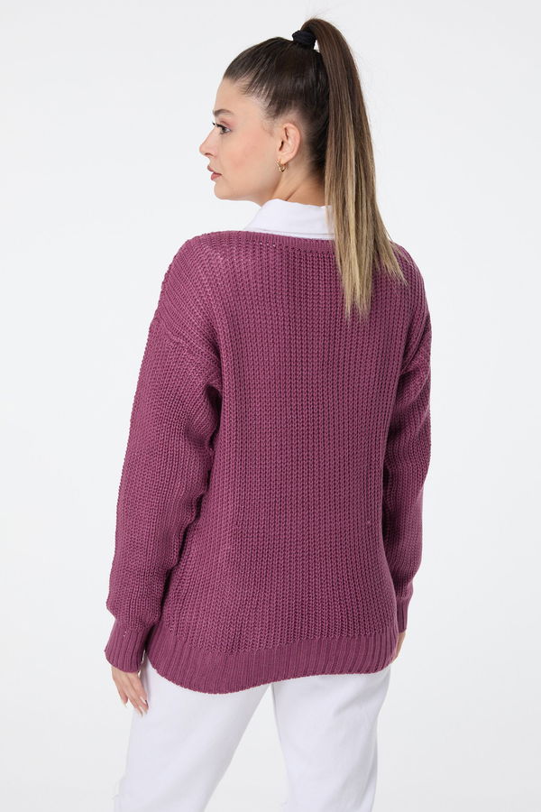 Düz Orta Kadın Pembe Triko Hırka - 23504 PEMBE