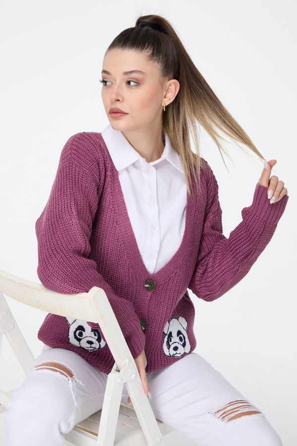 Düz Orta Kadın Pembe Triko Hırka - 23504 PEMBE