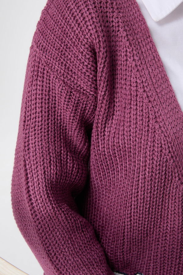 Düz Orta Kadın Pembe Triko Hırka - 23504 PEMBE