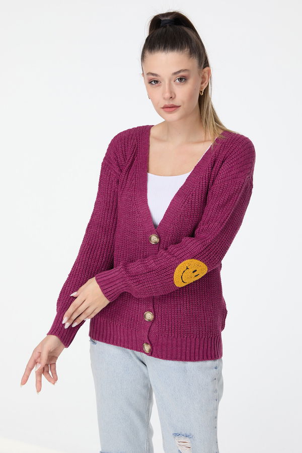Düz Orta Kadın Pembe Triko Hırka - 23508