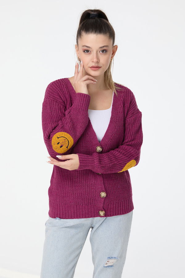 Düz Orta Kadın Pembe Triko Hırka - 23508