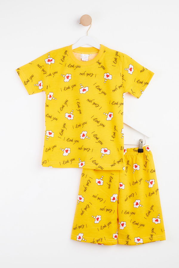 Erkek Çocuk Sarı Baskılı T-shirt + Kapri - 25420 Sarı