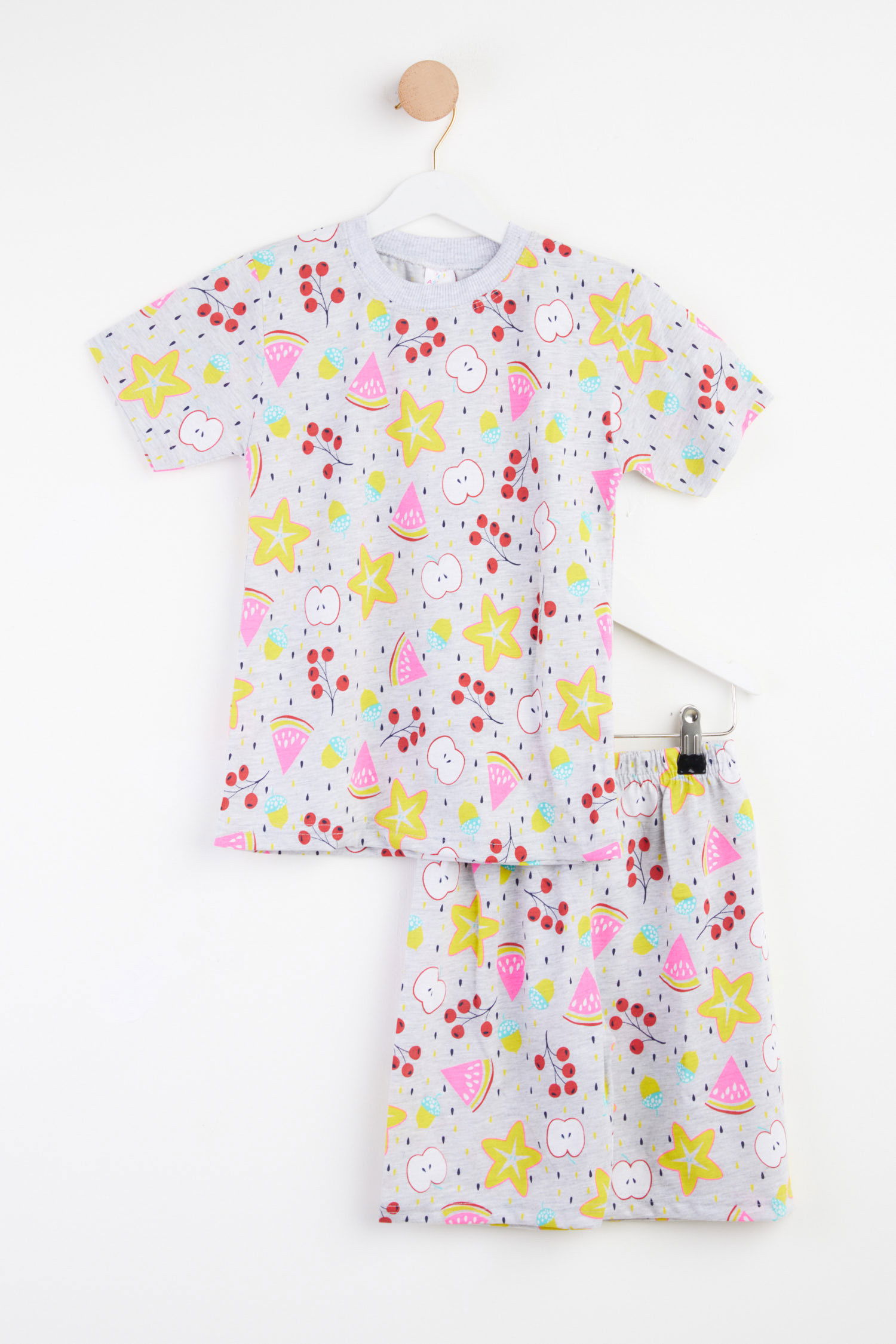 Erkek Çocuk Gri Baskılı T-shirt + Kapri - 25421 GRİ